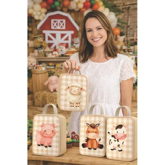 Kit 10 Maleta Slim para aniversario e lembrancinha Tema fazendinha