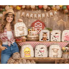 Mochila Fazendinha kit com 10 Infantil para Aniversário Lembrancinha e Decoração