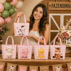 Sacolinha, bolsa para aniversario Fazendinha Rosa para aniversário, eventos especiais 30 unidades