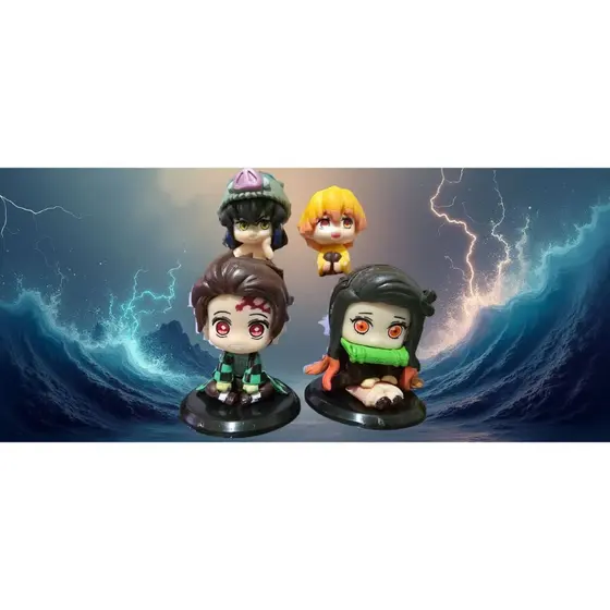 Kit com 4 Mini Bonecos Demon Slayer: Kimetsu no Yaiba – Versão Premium de Alta Qualidade