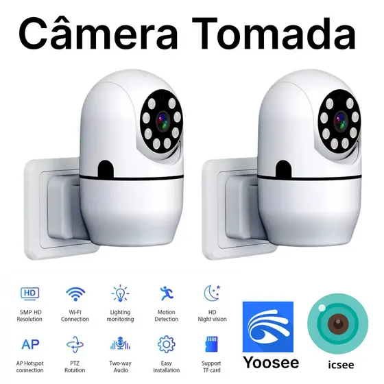 Câmera Tomada Wi-fi facilidade na instalação 1080P Giratória App Yoosee icsee