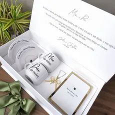 Kit Convite Para Pais dos Noivos Caixa Com Xícaras Porta Retrato Personalizada Casamento