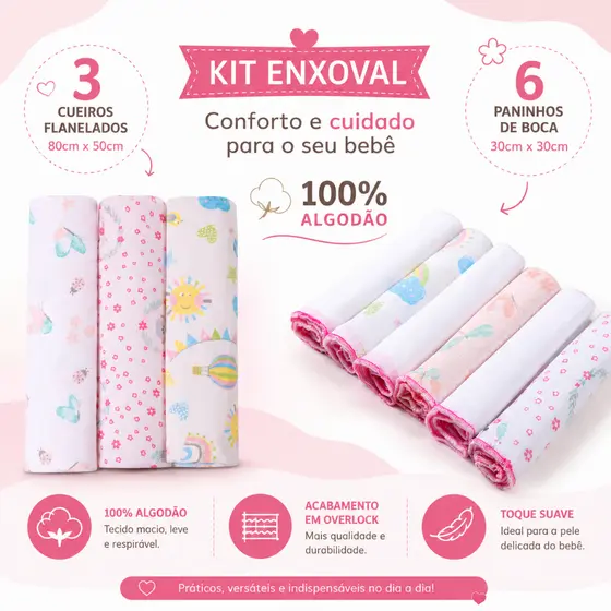 Kit 3 Cueiro e 6 Paninho de boca ( 9 PEÇAS )