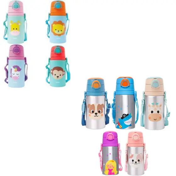 Garrafinha De Alumínio Com Canudo 100% Silicone Animal Fun Não é Térmica 450 ml Da Buba