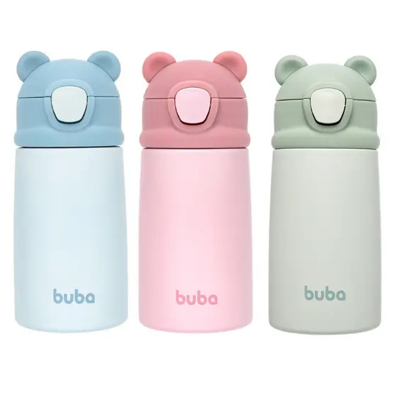 Garrafinha Copo Térmico Parede Dupla Aço Inox Ursinho 320ml +3 meses Da Buba