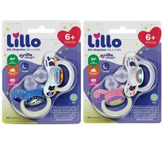 Kit Com 2 Chupetas Dia e Noite Tam.2 +6m Lillo
