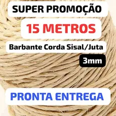 15 Metros Corda Sisal 3mm, para artesanato, lembrancinhas, arranhadores de gato