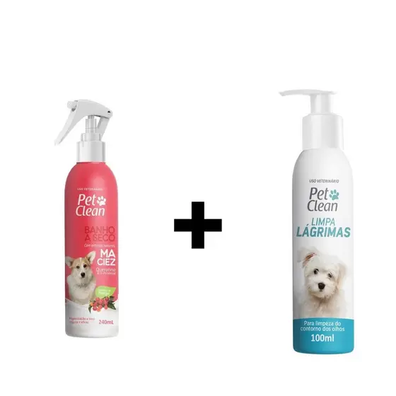 KIT Limpador de Lágrimas+Banho a Seco Maciez Queratina e D-Pantenol Pet Clean