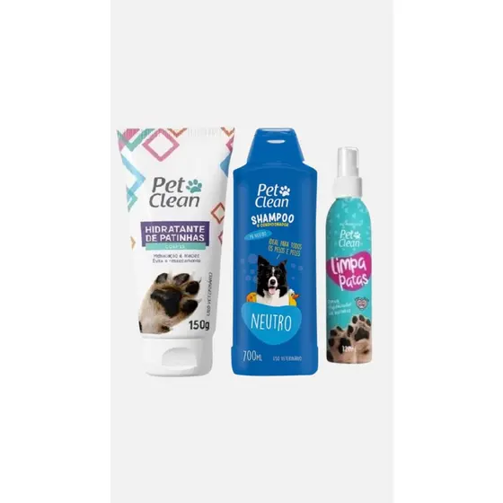 Kit Higiene Pet Clean LIMPA PATINHAS, HIDRATANTE DE PATINHAS e SHAMPOO NEUTRO