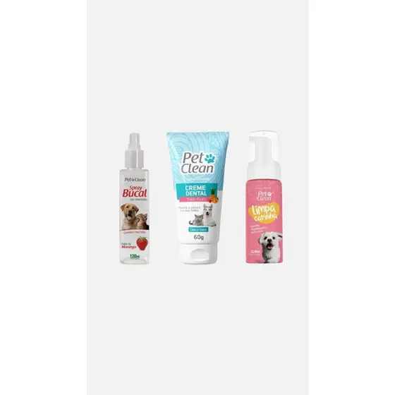 Kit Espuma Higienizadora Pet + Creme Dental + Spray Bucal.