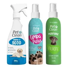 Kit Pet Clean Banho A Seco 500 Ml + Limpa Patas + Perfume