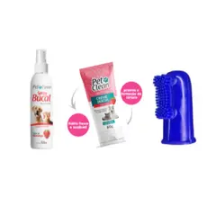 Kit Dental Pet Clean para Cães e Gatos: Spray Bucal e Creme Dental + Dedeira morango