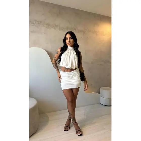 Conjunto Saia e Cropped Tamanho único Tecido suplex
