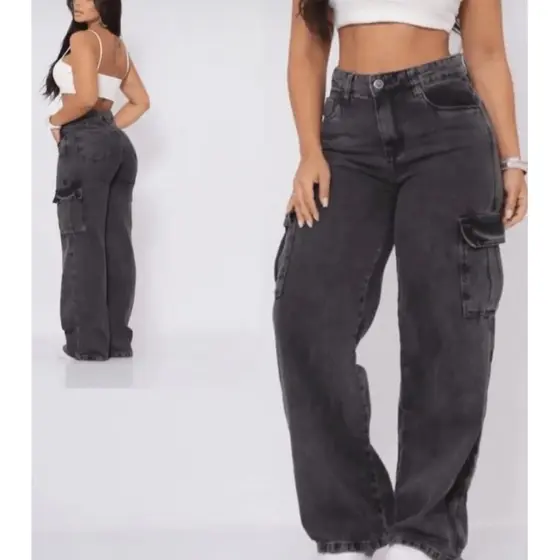 Calça Wide Leg Cargo Plus size e slim jeans Feminina