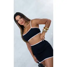 conjunto canelado saia e cropeed