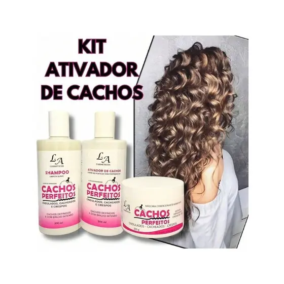Kit Cachos Perfeitos Shampoo + Máscara Hidratante + Ativador de cachos 3x300g