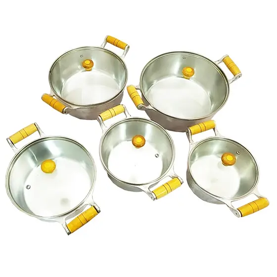 Jogo de Panela Aluminio Batido Conjunto de Cozinha com Tampa de Vidro