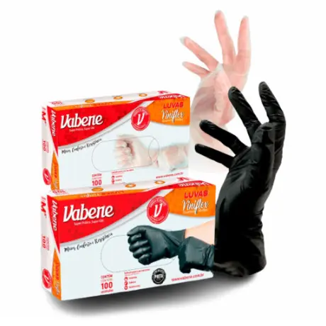 Kit 900 Luva Viniflex Vabene Descartável - Rosa, Preta e Transparente - Tamanhos P, M, G