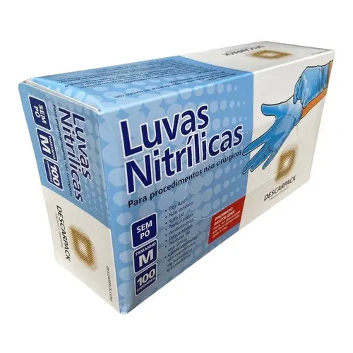 Luva Nitrílica Descartável Sem Pó Descarpack - Caixa com 100 Unidades