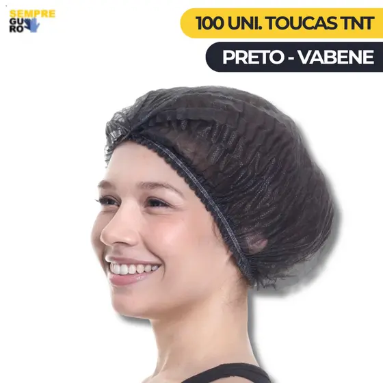100 Uni. Touca Descartável de TNT - PRETA | Estética e Higiene