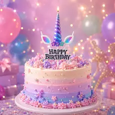 VELA UNICÓRNIO COM HAPPY BIRTHDAY METALIZADA.