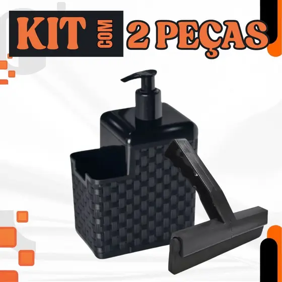 Porta Detergente Sabão Dispenser 2 em 1 Com Suporte Para Bucha Esponja e Rodo