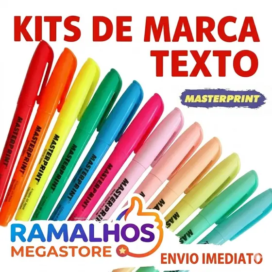 Kit 6 ou 12 Marca Texto Masterprint (6 neon + 6 pasteis) MARCATEXTO