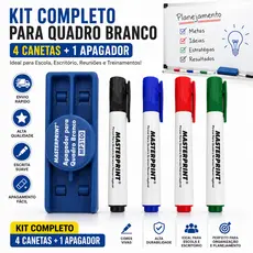 Kit 4 Canetas Para Quadro Branco + Apagador Masterprint 4 Cores Escola Escritório