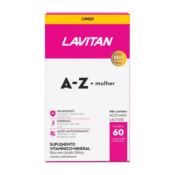Lavitan Mulher 60 Comprimidos Vitaminas Sem Sal Energia Saúde Cápsulas Femininas Suplemento