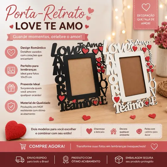 Porta Retrato Decorativo Love Amor Namorados Casamento Presente Foto 10x15