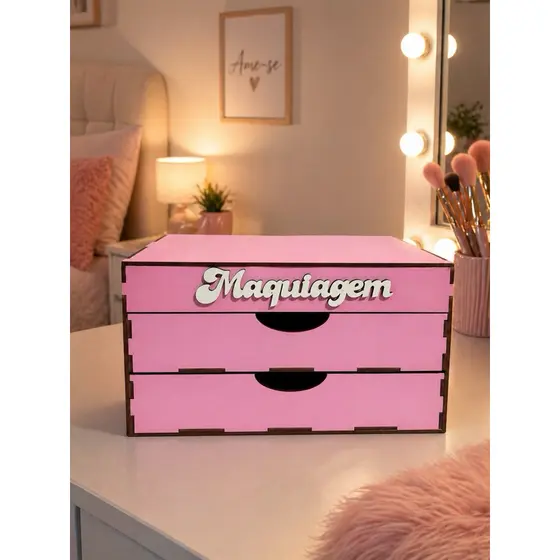 Organizador de Maquiagem com Gavetas m MDF | Porta Cosméticos | Caixa Organizadora Feminina
