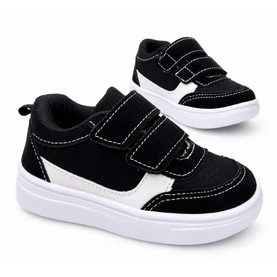 Tênis Bebê e Infantil Preto e Branco com Velcro –  Escola - Confortável
