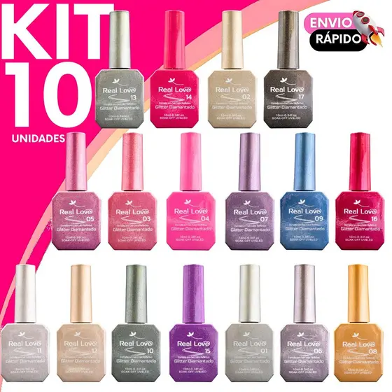 Esmalte em Gel Real Love Glitter Diamantado Secagem Rápida Cabine LED/UV Brilho Intenso - 10ml