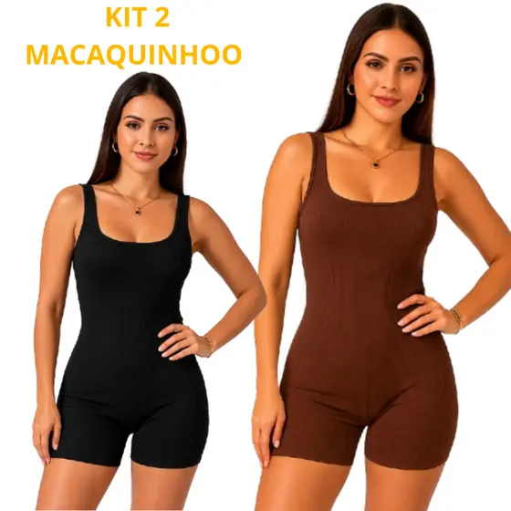 kit 2 Macaquinho Curto Feminino Ribana Canelada Moda Casual