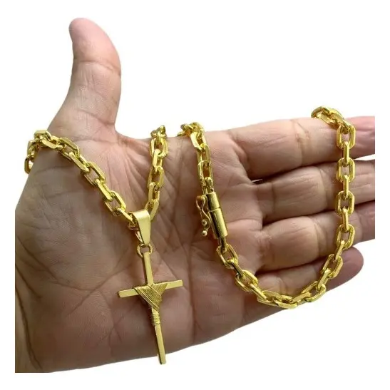 Corrente Cordão Cadeado 8mm Mais Ping Cruz Palito 100% Moeda