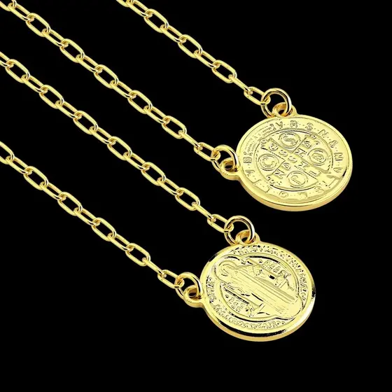 Escapulário Corrente São Bento 100 % moeda idêntica a Ouro 18k Colar Masculino Feminino