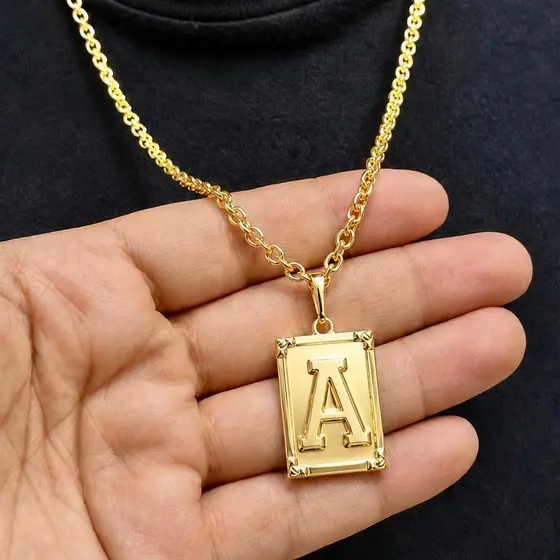 Corrente Cadeado 4MM' + Ping Personalizado Letra de A a Z | Moeda Antiga maciça | Cor Idêntica Ouro 18K | Não Descasca