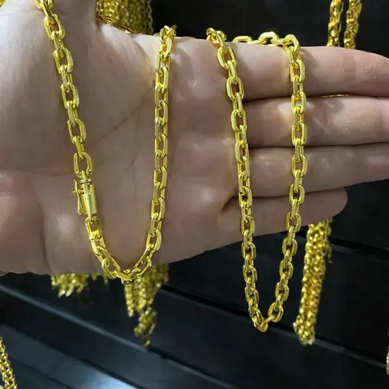 CORDÃO CADEADO QUINA 10MM 100% em Moeda Antiga idêntico a ouro 18k