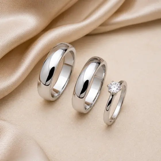 aliança boleada cor prata 925 feminino masculino 4mm + anel solitário casamento noivado compromisso namoro