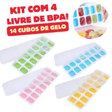 Kit 4 Formas De Gelo Cubo Com Tampa Rígida FLEXÍVELFundo Silicone BPA Free