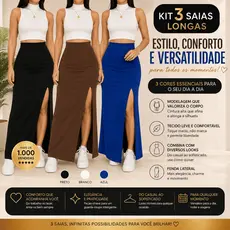 Kit 3 Saias Longas Femininas Premium Com Fenda ZERO Transparência