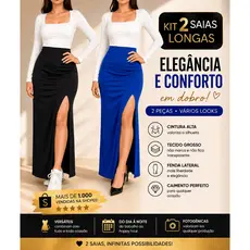 Kit 2 Saias Longas Femininas Premium Com Fenda ZERO Transparência