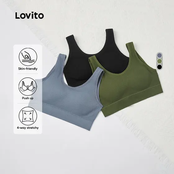 Lovito Casual Sutiã Bralette Sem Costura Respirável Sem Costas Sem Fio Com Bojo Removível Gola Em Para Mulheres L23LD072