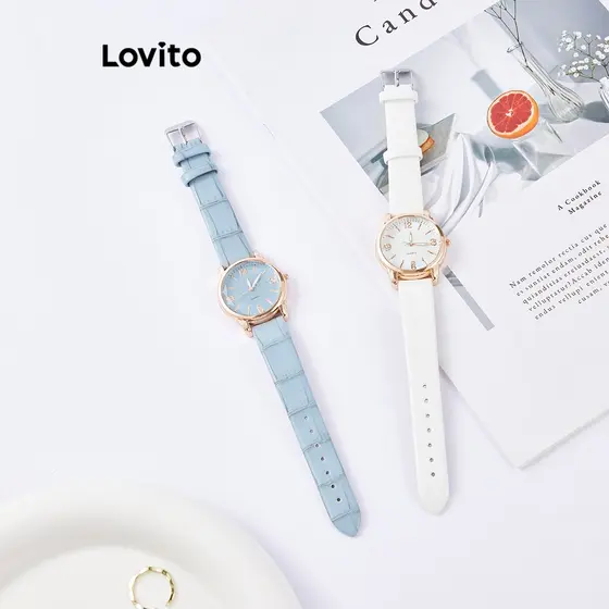Lovito Casual Simples Relógio Feminino de Metal Quartzo L63AD287 (Branco/Azul-Esverdeado)