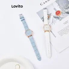 Lovito Casual Simples Relógio Feminino de Metal Quartzo L63AD287 (Branco/Azul-Esverdeado)