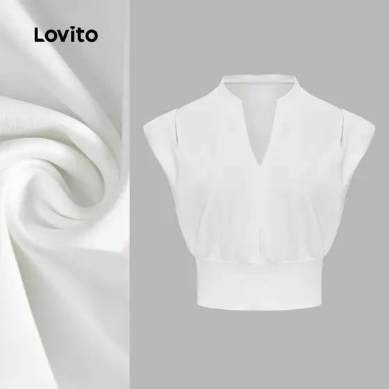 Lovito Regata Casual Lisa Plissada Com Decote Em V Sem Mangas, Top Curto Feminino L53ad013 (multicolorido)