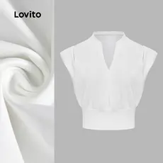 Lovito Regata Casual Lisa Plissada Com Decote Em V Sem Mangas, Top Curto Feminino L53ad013 (multicolorido)