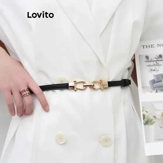Lovito Cinto Casual Básico Para Mulheres L69AD040 (Preto)