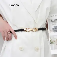 Lovito Cinto Casual Básico Para Mulheres L69AD040 (Preto)