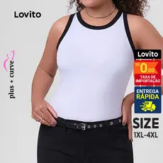 Lovito Regata Feminina Plus Size Gola Contrastante LB249BRL278